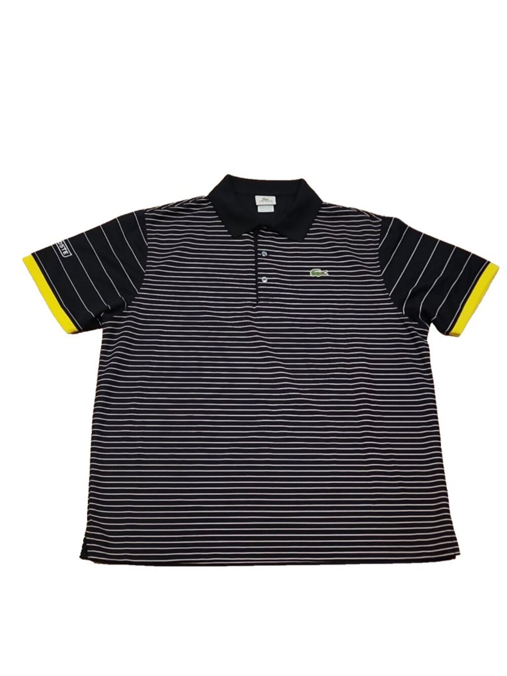 LACOSTE SPORT sz 7 XXL mens short sleeve striped polo shirt black white yellow